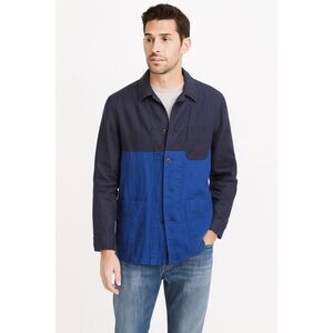 J.Crew Mens Linen Navy Blue Chore Work Shirt Jacket Size Small